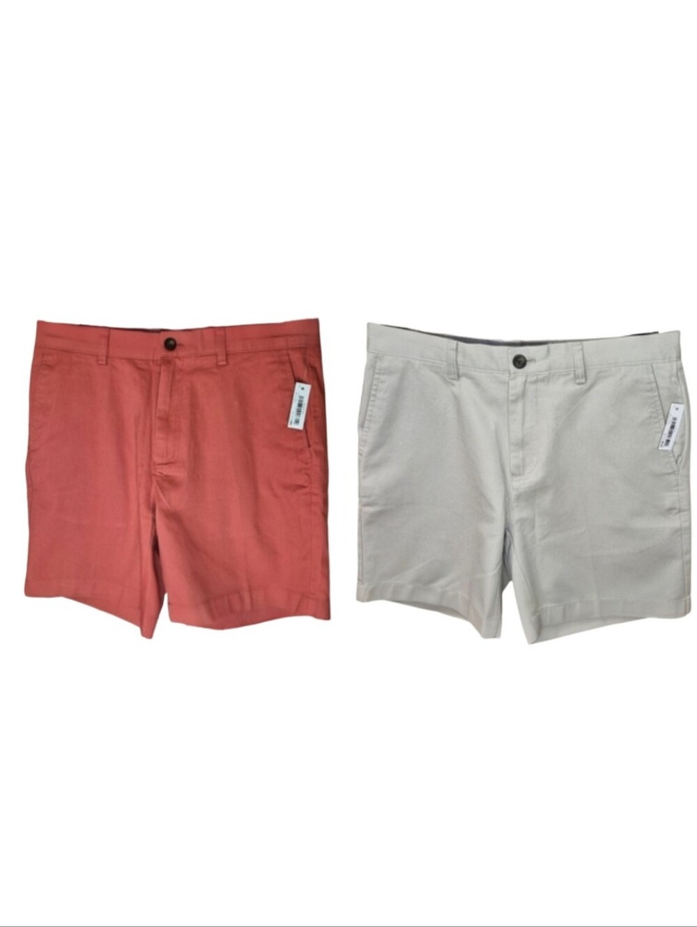 Amazon Essentials Men’s Chino Shorts Bundle | Size 32 & 31W | Stone + Coral